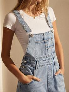 Écloséra 女士牛仔背带裤，适合夏季的时尚连体裤 - 淺色水洗藍 - 查看 5