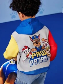 SHEIN | PAW Patrol Young Boy Cute Cartoon Puppy Print Colorblock Long Sleeve Hooded Zip-Up Knit Outdoor Casual Coat - Multicolor - View 3