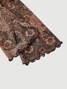 SHEIN MOD 女士不对称肩部花卉印花网眼T恤 - 彩色 - 查看 4