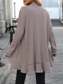 EMERY ROSE Women's Casual Striped Long Layered Cardigan Sweater - Brown - View 2