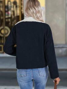 EMERY ROSE Chaqueta casual de forro polar de una hilera para mujer, otoño/invierno - Azul - Ver 2