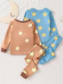 SHEIN 4pcs Baby Boy Cute Glow-In-The-Dark Star & Moon Pattern Long Sleeve Bodysuit And Long Pants Comfortable Pajamas Set - Multicolor - View 2