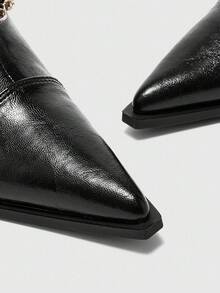 CUCCOO BIZCHIC 方头中筒靴 | 金色链条装饰 | 哑光皮革外观 | 粗跟，适合全天穿着 | 2 双，优质合成材料 - 黑色 - 查看 3