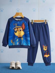 SHEIN | PAW Patrol Young Boy Cartoon Cute Gradient Color Puppy Print Contrast Color Raglan Sleeve Loose Sweatshirt And Sweatpants Set Boy Clothes - Blue - View 2