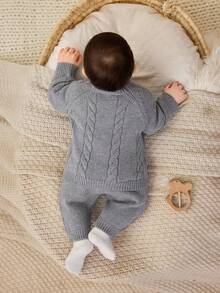 Cozy Pixies Newborn Baby Boy/Girl 2pcs Set: Solid Gray Knit Soft Crew Neck Long Sleeve Cardigan Sweater Top And Elastic Waist Pants Fall Winter Knitted Baby Boy Outfit Baby Boy Cardigan Infant Sweater Romper Boy Newborn Baby Layette Set Baby Sweater Cardigan