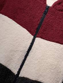 SHEIN Tween Boy Plush Patchwork Zipper Economy Jacket Boys Fall Clothes Kids Fall Clothes Fall Blouses Kids Winter Clothes Toddler Boy Fall Clothes Cute Sweater Halloween Kids Clothes Fall Blouses Fall Shirts Halloween Shirt Black Shirt Suitable For Commuting To School Daily Leisure College Travel Suitable For Sports Suitable For Fall And Winter Season - Burgundy - View 7