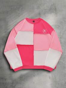 ROMWE MEN Street Life Felpa da uomo con patchwork, contrasto di colori e orlo sfilacciato, adatta per l'autunno