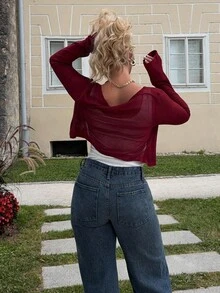 Jeta Ari Women Solid Fitted Short Cropped Long Sleeve Lightweight Casual Cardigan For Summer