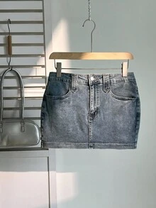 Elamini Summer Sexy Slim Washed Denim Mini Skirt - Light Wash - View 1