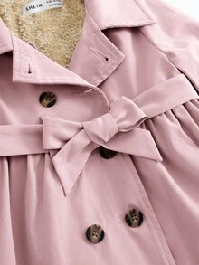 SHEIN Baby Girl Pink Thermal Lined Long Cardigan With Lapel Collar, Autumn/Winter - Pink - View 4