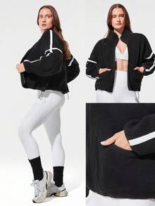 GLOWMODE Cloud Fleece Cozy Hour Warn 轻质立领弹力袖口拉链口袋可调节抽绳腰部及臀宽松全拉链夹克秋冬户外日常休闲 - 黑色 - 查看 7