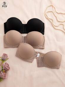 SHEIN 3 件套多色阳台文胸前扣聚拢文胸，可变换细肩带和细肩带 - 彩色 - 查看 5