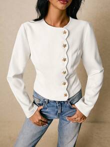 Poéselle 女士优雅纯色束腰衬衫 - 白色 - 查看 3