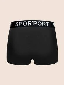 Manfinity Underwear&Sleepwear Basics 7pcs/Pack Plus Size Men's Solid Color Letter "SPORT" Elastic Waistband Boxer Briefs (Soft & Comfortable)