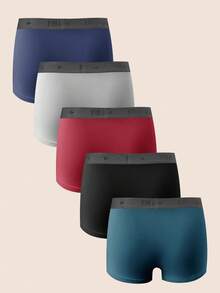 SHEIN 5pcs/Pack Multicolor Waistband Letter Knit Solid Color Men's Briefs (Soft & Comfortable) - Multicolor - View 2
