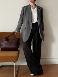 DAZY 女士商务休闲条纹翻领长袖西装外套秋冬 - 深灰色 - 查看 3