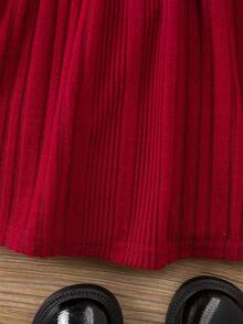 SHEIN Babygirl Cute & Elegant Christmas Valentine's Day Knit Casual Red Long Sleeve Dress Fall Winter,Suitable For Gatherings, Parties, Birthdays, Daily - Red - View 8