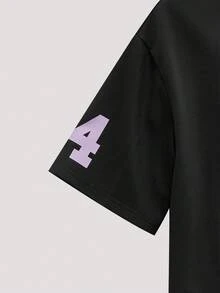 Open Phase STONE DISTRICT 标准版型男式黑色运动条纹图案 T 恤，夏季 - 黑色 - 查看 6