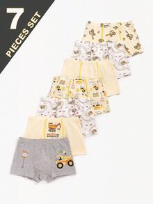 7件装 男童卡通汽车印花舒适平角内裤