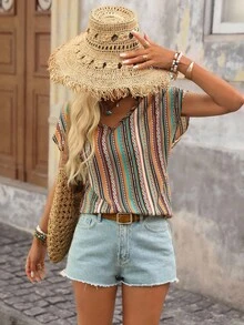 Brillora Áo cánh dơi in sọc, áo tay ngắn - Nhiều màu - Xem 3