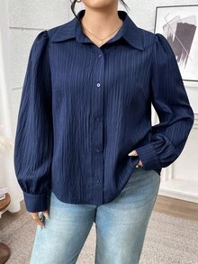 Modelyn Plus Size Casual Solid Color Puff Sleeve Shirt