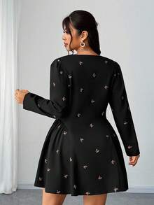Elenzga Vestidos plus size sensuais com decote em V profundo e cintura elegante, manga comprida e cinto - Preto - Ver 3