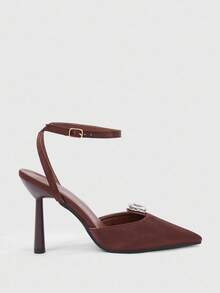 CUCCOO SZL 女士时尚尖头踝带细高跟鞋，适合通勤、约会、派对、婚礼、度假 - 咖啡棕 - 查看 6