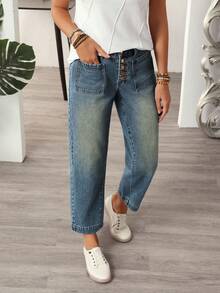 EMERY ROSE Women's Casual Washed Tapered Leg Jeans - Blue - View 7