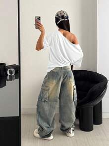 StreetHx 女款蓝白复古字母印花宽松休闲短袖 T 恤，适合工作和日常穿着，春夏季