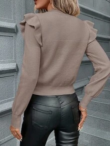 SHEIN Clasi Áo len trơn màu thường ngày cho nữ, mùa thu - Lạc đà - Xem 2