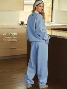 GLOWMODE Heavyweight Fleece Oversized Fit Adjustable Drawstring Waist Basic Joggers With Side Pockets Daily Casual Thermal Warm Winter - Blue - View 4