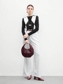 CUCCOO BIZCHIC 女士时尚黑色露跟尖头粗中跟高跟鞋，经典简约设计，适合通勤、约会、派对、度假、婚礼 - 酒紅色 - 查看 10