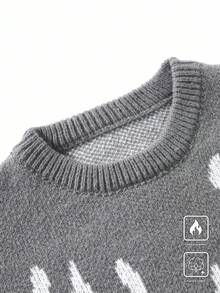 Claim Dot 大码男士休闲拼色图案毛衣，秋冬 - 灰色 - 查看 5