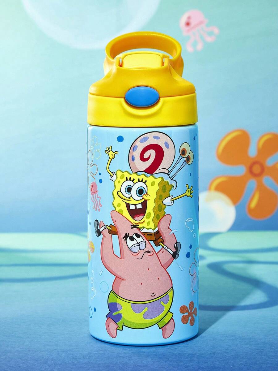 SpongeBob SquarePants | SHEIN 16 Oz / 500 Ml Stainless Steel Leak-Proof With Lid And Pop-Up Straw ,Suitable For Children Over 3 Years Old, Back To School - Multicolor - View 1