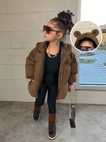 SHEIN Babygirl 可爱百搭保暖内衬黑色连帽棉服，秋冬