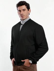 Marvello Homme Jaqueta Casual Térmica Masculina de Cor Sólida, Versátil para Outono/Inverno, Jaqueta de Beisebol de Manga Longa para Sair, Presente para Amigos, Marido, Namorado, Jaqueta com Zíper Masculina, Jaqueta Preta Masculina, Jaqueta Casual - Preto - Visão 4