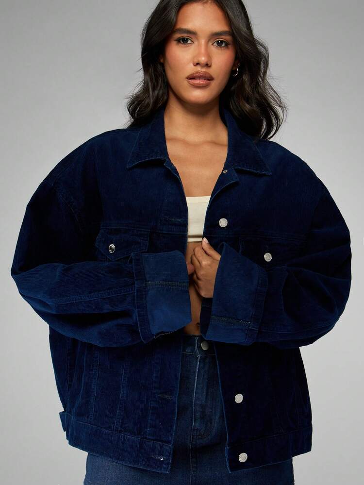 MISSGUIDED 버튼 프런트가 달린 오버사이즈 코듀로이 트러커 재킷