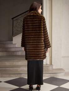 ZEYLAH Damski płaszcz w jednolitym kolorze, modny, z kołnierzem ze sztucznego futra, z długim rękawem, elegancki, jesień/zima