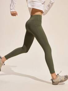 Easithlete Damen einfarbige Leggings mit hoher Taille und Taschen für den Lässig Outdoor Bereich