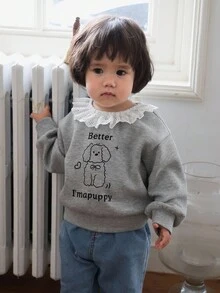 DAZY Baby Girls Lace Patchwork Korean Cartoon Print Long Sleeve Sweatshirt Fall,Winter Toddler Girls Clothes - Grey - View 3