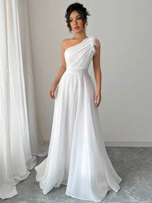 Modelyn 复古法式浪漫风不对称领口无袖连衣裙 - 白色 - 查看 5