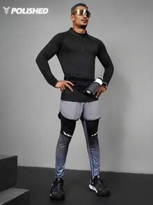 Manfinity Acti Log 男士字母印花拉链口袋二合一运动裤/休闲裤 - 黑色 - 查看 3