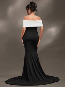 Cheriluna Maternity Váy chụp ảnh bầu cho tiệc chào đón em bé/Váy dự tiệc thanh lịch - Đen và trắng - Xem 2