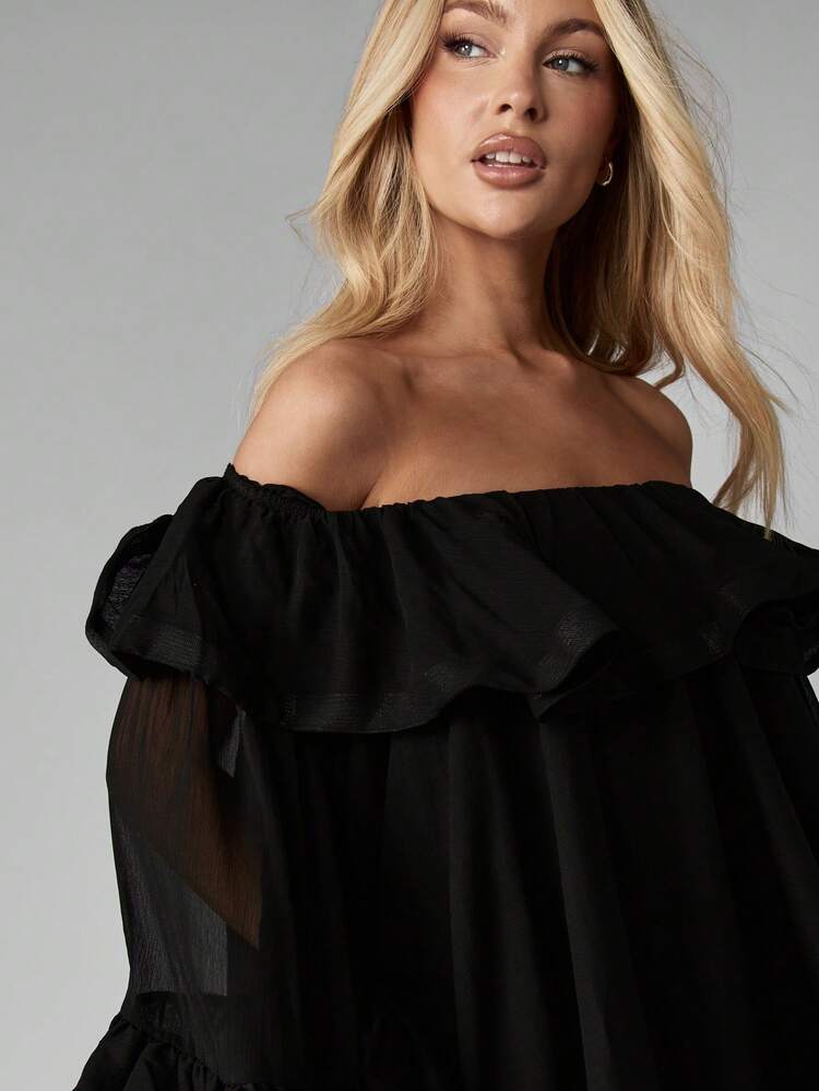 MISSGUIDED Off Shoulder Ruffled Chiffon Mini Dress With Bell
