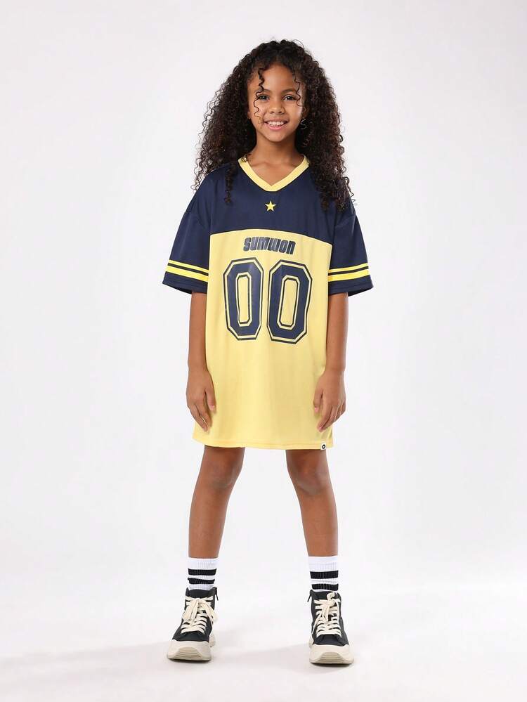 Oversized T-Shirt Dress With Varsity Numbers And Star Detail