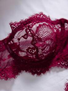 SHEIN 2pcs Women's Elegant Sexy Lace Lingerie Set - Burgundy - View 5