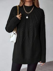 EMERY ROSE Áo len dệt kim tay dài cổ tròn màu trơn thời trang cho nữ - màu đen - Xem 5