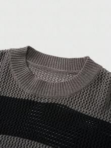 ROMWE Men's Casual Colorblock Striped Sweater, Autumn/Winter, Grunge Style - Black - View 3