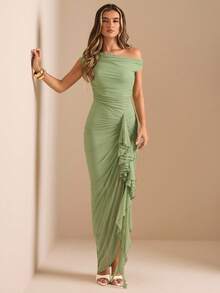 SHEIN BAE Váy liền thân ren sang trọng dành cho nữ, váy dự tiệc, váy hẹn hò lãng mạn, váy ngắn phù dâu, váy dạ hội trang trọng, váy ngắn sinh nhật - màu xanh lá - Xem 5