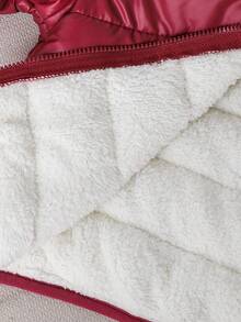 SHEIN Baby Boys Red Thermal Lined Hooded Zip-Up Cotton Padded Jacket, Casual All-Match Versatile Soft Comfortable Outerwear Suitable For Playing In Snow In Winter Fall - Burgundy - View 5